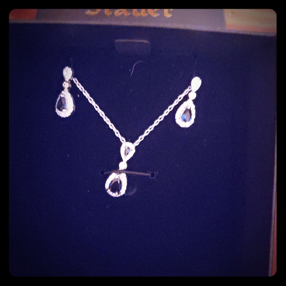 Sapphire cubic zirconia earring and necklace set